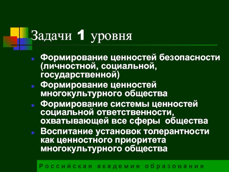 Задача поколения. Формирование ценностных установок. Ценность безопасности. Баланс ценностей развития и ценностей безопасности..