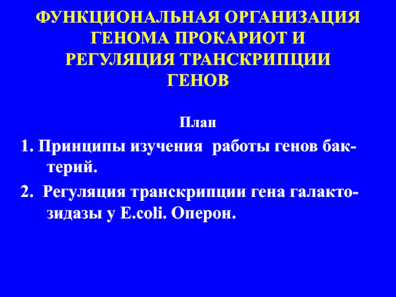 ФУНКЦИОНАЛЬНАЯ ОРГАНИЗАЦИЯ ГЕНОМА ПРОКАРИОТ И РЕГУЛЯЦИЯ ТРАНСКРИПЦИИ ГЕНОВ