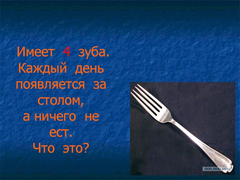 Имеет 4. Имеет 4 зуба каждый день появляется за столом а ничего. Она имеет 4 зуба каждый день появляется за столом а ничего не ест ответ. Зубов много а ничего не. Зубов много но ничего не ест.