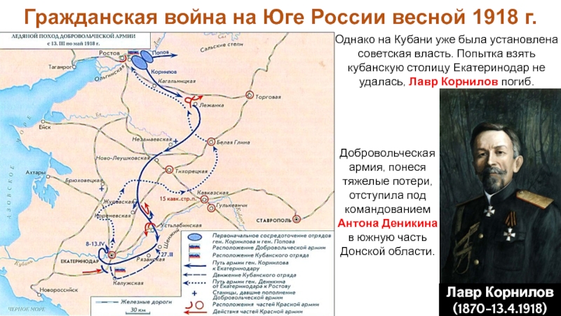 Рассмотрите схему действий белогвардейцев в ходе одного из периодов гражданской войны в россии и вып