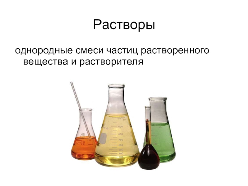 Растворыоднородные смеси частиц растворенного вещества и растворителя