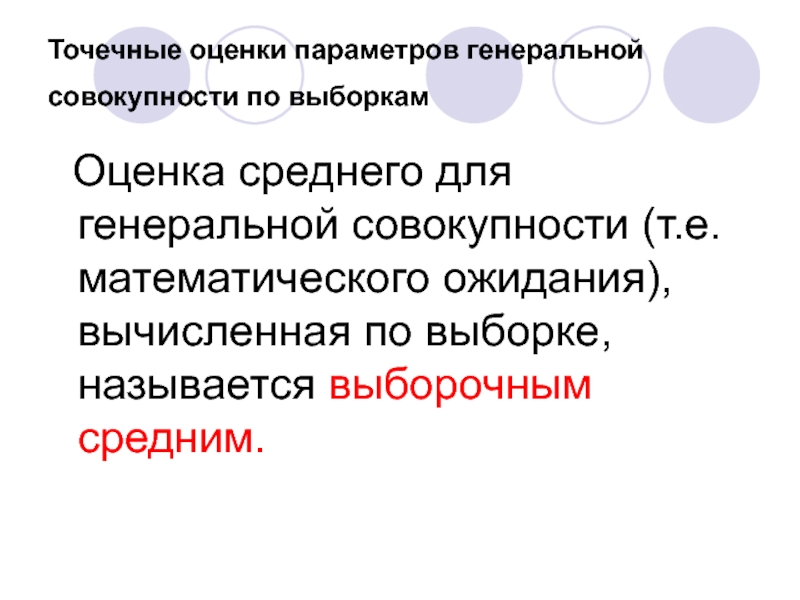 Оценка параметров Генеральной совокупности. Точечные оценки параметров Генеральной совокупности. Точечная оценка математического ожидания Генеральной совокупности. Параметры Генеральной совокупности. Точечными оценками генеральной совокупности