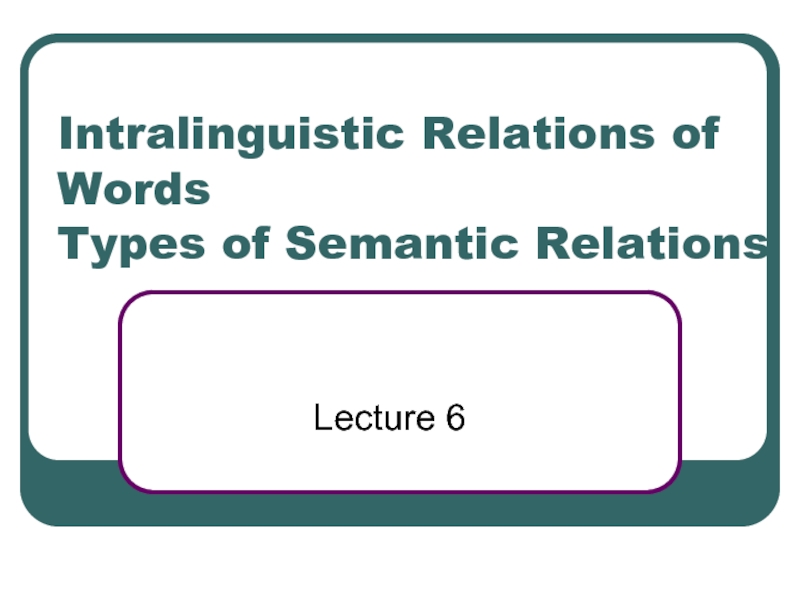 Intralinguistic Relations of Words Types of Semantic Relations