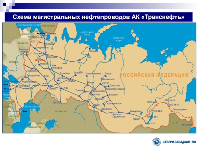 Презентация Схема магистральных нефтепроводов АК Транснефть