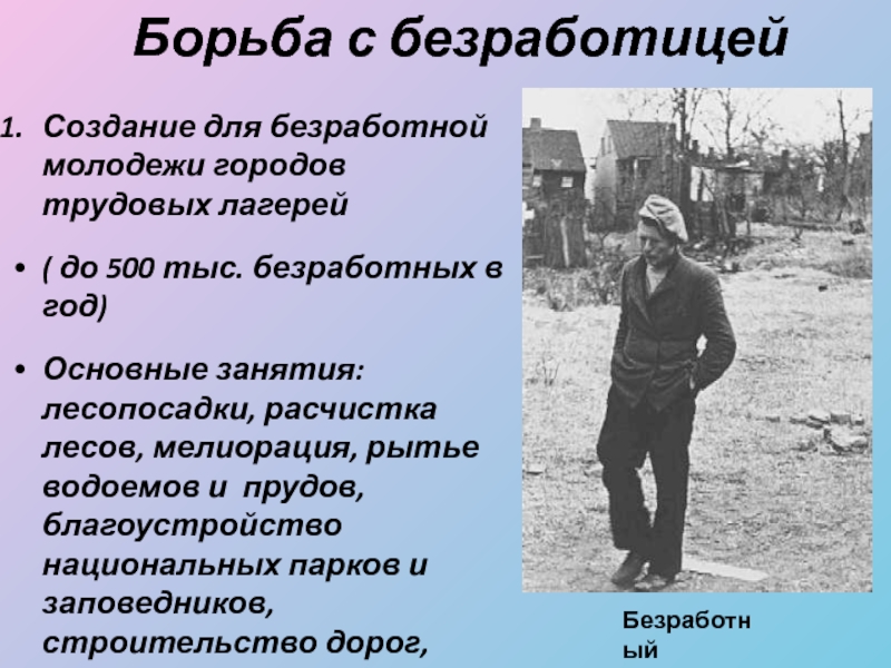 Борьба с безработицей. Программы по борьбе с безработицей. Борьба с безработицей в США. Перспективы борьбы с безработицей.