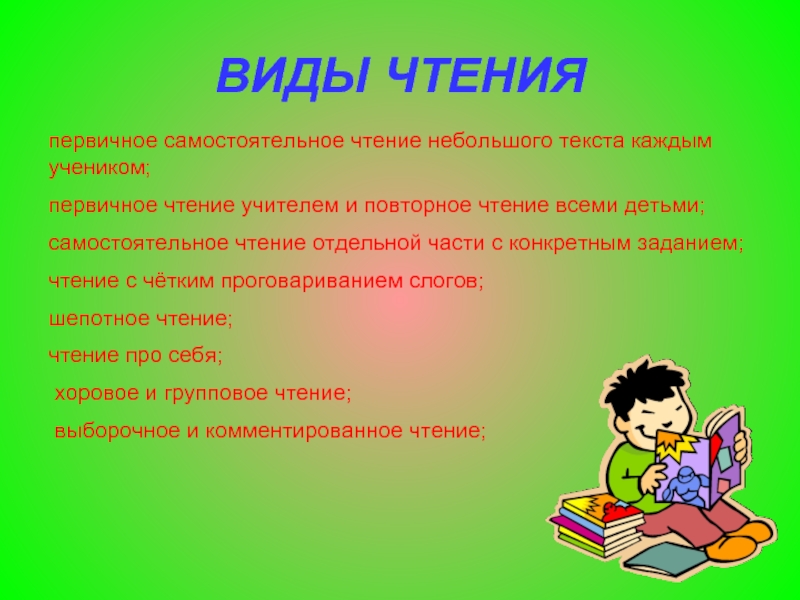 1 виды чтения. Виды чтения текста. Комментированное чтение это. Виды комментированного чтения. Виды первичного чтения.