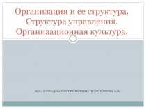 Организация и ее структура. Структура управления. Организационная культура