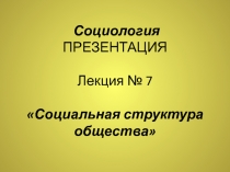 Социология ПРЕЗЕНТАЦИЯ Лекция № 7 Социальная структура общества