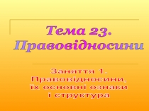 Тема 23.
Правовідносини
Заняття 1.
Правовідносини,
їх основні ознаки
і структура