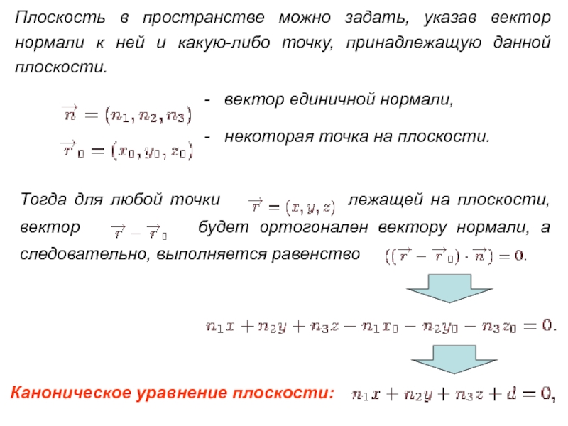 Уравнение плоскости нормальный вектор