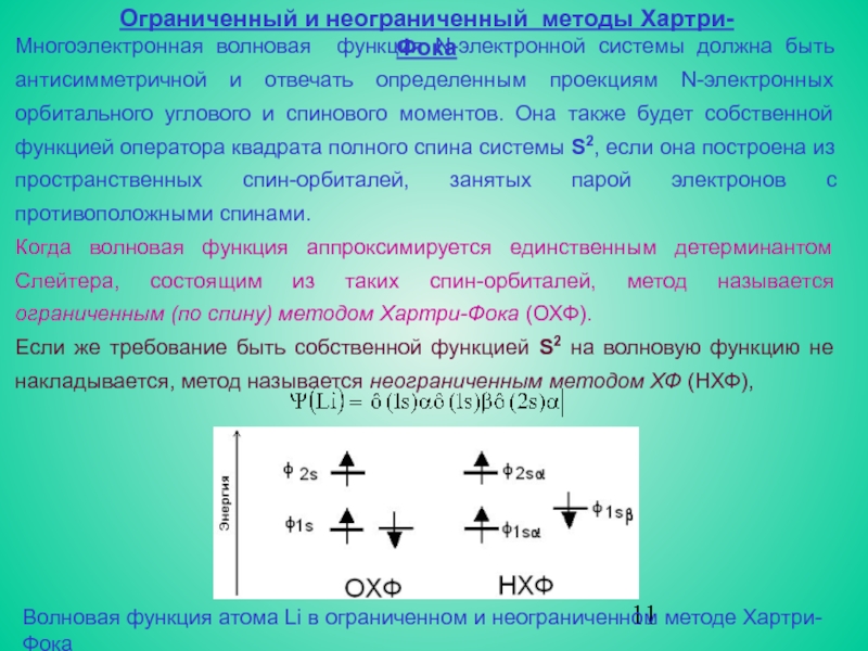 Электронная функция. Неограниченный метод Хартри ФОКА. Волновая функция Хартри. Волновая функция для многоэлектронной системы. Ограниченный и неограниченный методы Хартри-ФОКА.