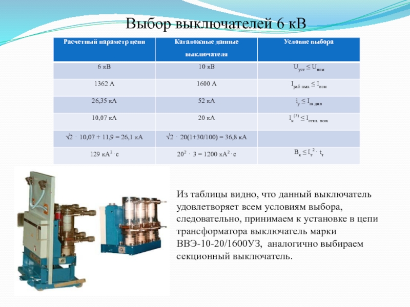 Выбор выключателей. Выключатель трансформатора 10кв. Выключатель ВВЭ-10 характеристики. Выключатель 110-630 таблица. Выбор выключателей 10 кв таблица.