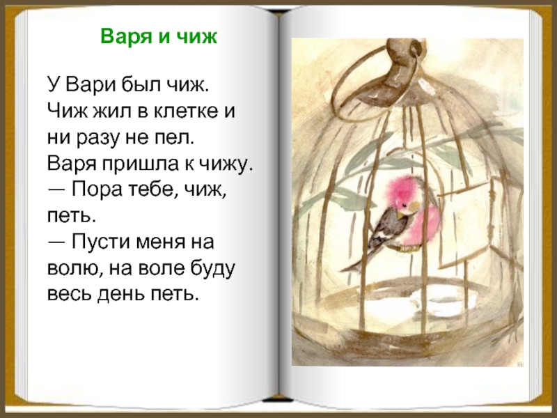 Толстой птичка. Л Н толстой Чиж. Рассказ л н Толстого Варя и Чиж. У Вари был Чиж рассказ Толстого. Л Н толстой Варя и Чиж текст.