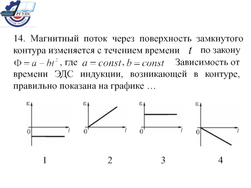 На рисунке представлена зависимость эдс индукции в контуре от времени магнитный поток сквозь