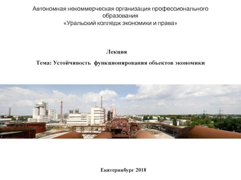 Лекция
Тема: Устойчивость функционирования объектов экономики
Екатеринбург