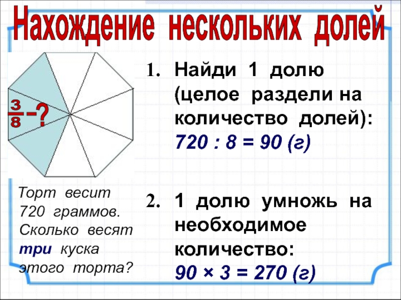 Презентация 4 класс нахождение нескольких долей целого 4 класс