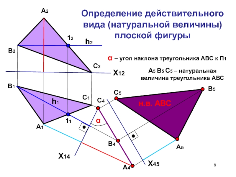 Натуральная величина треугольника на чертеже определена способом