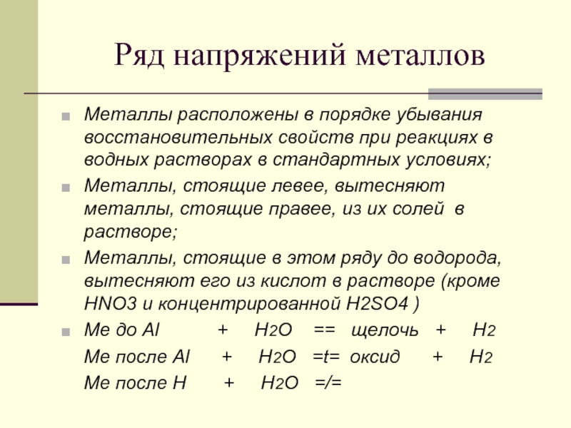 Металлы вытесняющие водород