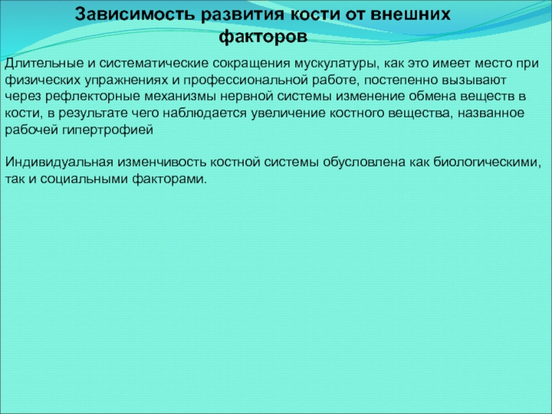 Развитие зависит от. Факторы формирования костей. Зависимость развития кости от внешних факторов.. Развитие костей туловища. Факторы влияющие на формирование костей.