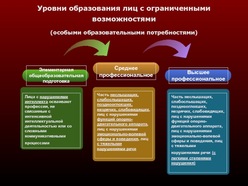 Составить опорную схему особые образовательные потребности и содержание образования лиц с овз