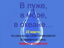 22 марта,
по решению ООН отмечается
Всемирный день
водных ресурсов
В луже,
в