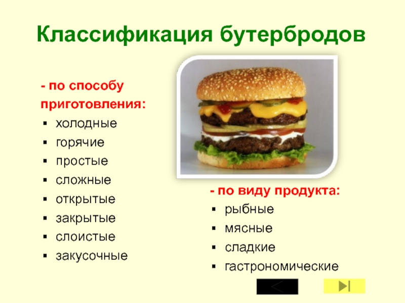 Описание сэндвича. Бутерброды классификация ассортимент. Простые и сложные бутерброды. Способ приготовления закрытых бутербродов.