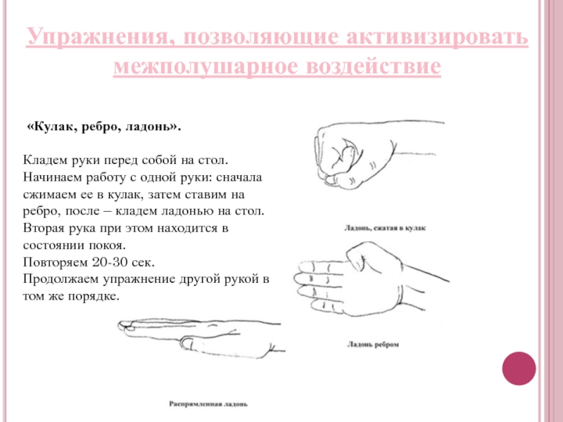 Кулак ребро ладонь. Упражнение кулак ребро ладонь для полушарий. Упражнения на межполушарное взаимодействие кулак ребро ладонь. Пальчиковая гимнастика для развития межполушарного взаимодействия. Гимнастика для мозга кулак ребро ладонь.