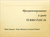 Реферат по теме Программирование на языке Турбо Паскаль