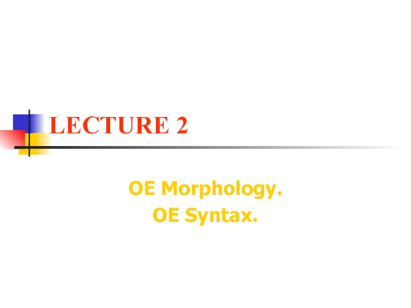 LECTURE 2 OE Morphology. OE Syntax.