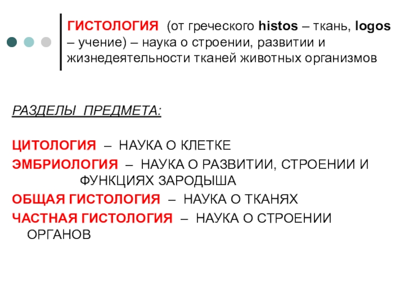 Презентация ГИСТОЛОГИЯ (от греческого histos – ткань, logos – учение) – наука о строении,