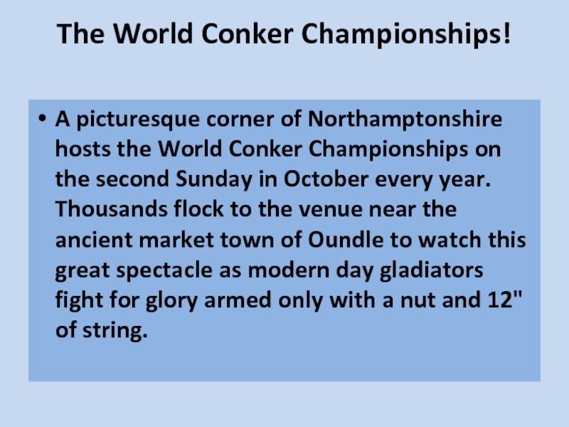 The World Conker Championships!