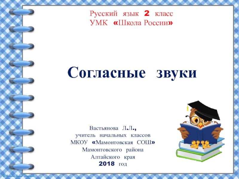 Презентация Русский язык 2 класс УМК Школа России
Согласные звуки
Вастьянова