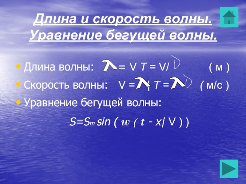 Уравнение бегущей волны. Скорость бегущей волны. Длина бегущей волны.