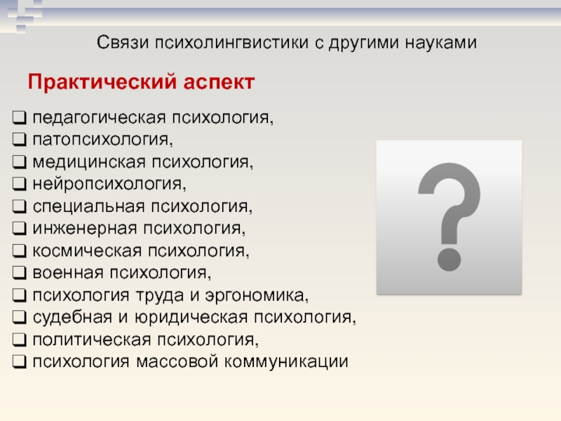 Схема взаимодействия психолингвистики с другими областями знания