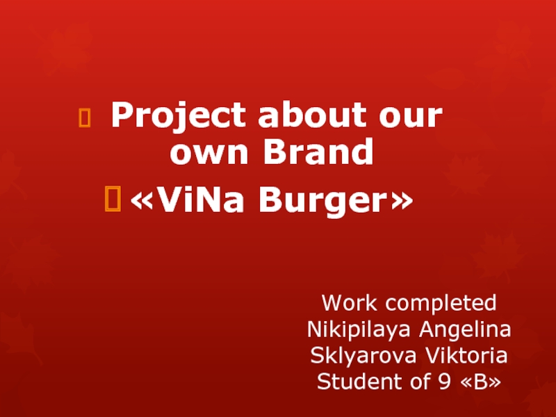 Project about our own Brand «ViNa Burger»