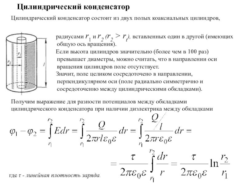 Газ заполняет пространство между двумя длинными коаксиальными цилиндрами