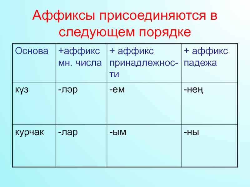 Аффиксы в русском и татарском языках