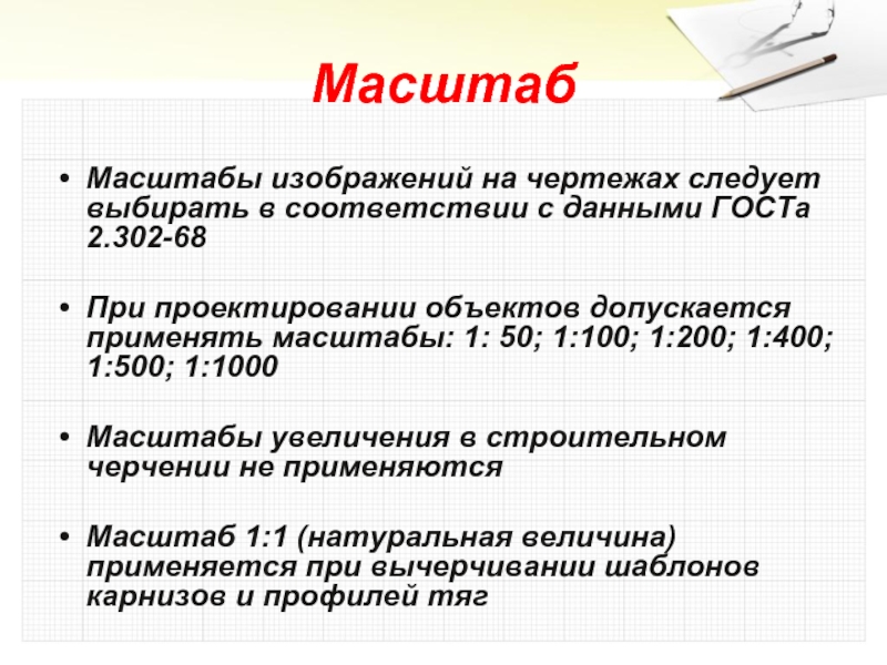 Масштабы применяемые в строительных чертежах уменьшение увеличение тест