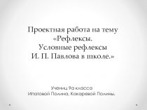 Проектная работа на тему Рефлексы. Условные рефлексы И. П. Павлова в школе.