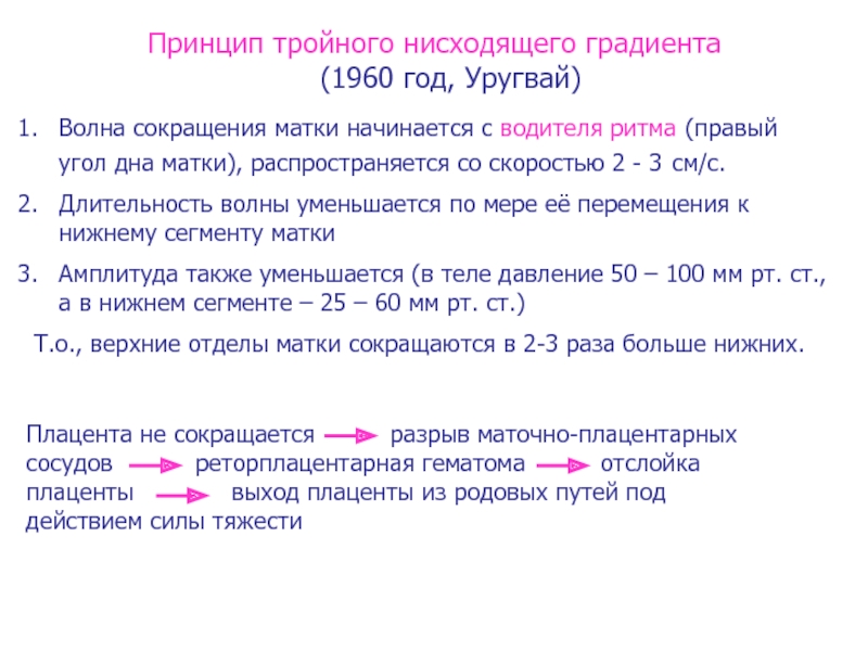 Период принципа. Принцип тройного нисходящего градиента. Волны сокращения матки. Матка тройной градиент сокращения. Водитель ритма при родах.