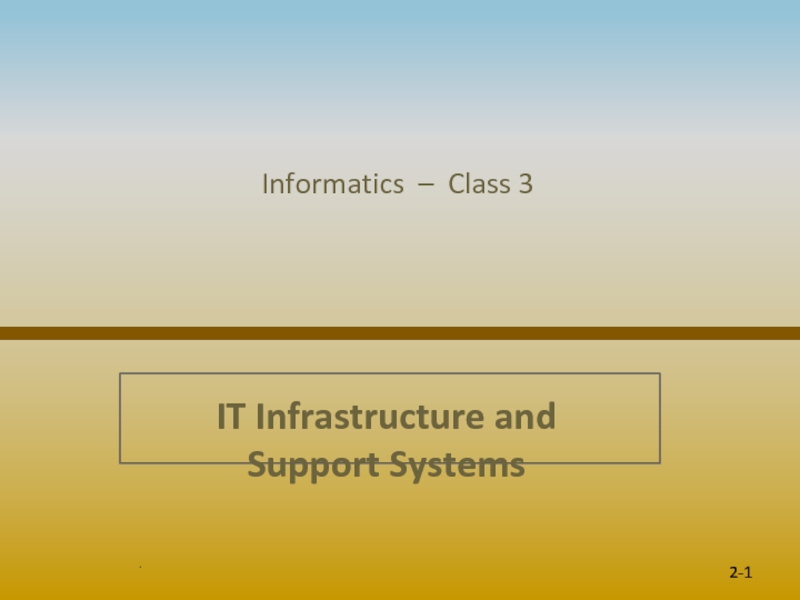 Informatics – Class 3
2- 1
.
IT Infrastructure and Support Systems