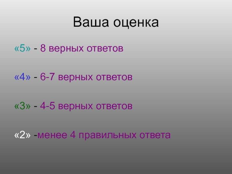 Верная 8. Ваша оценка 6. Ваша оценка 5. Оценка 5 ответ 3. Ваша оценка 4.