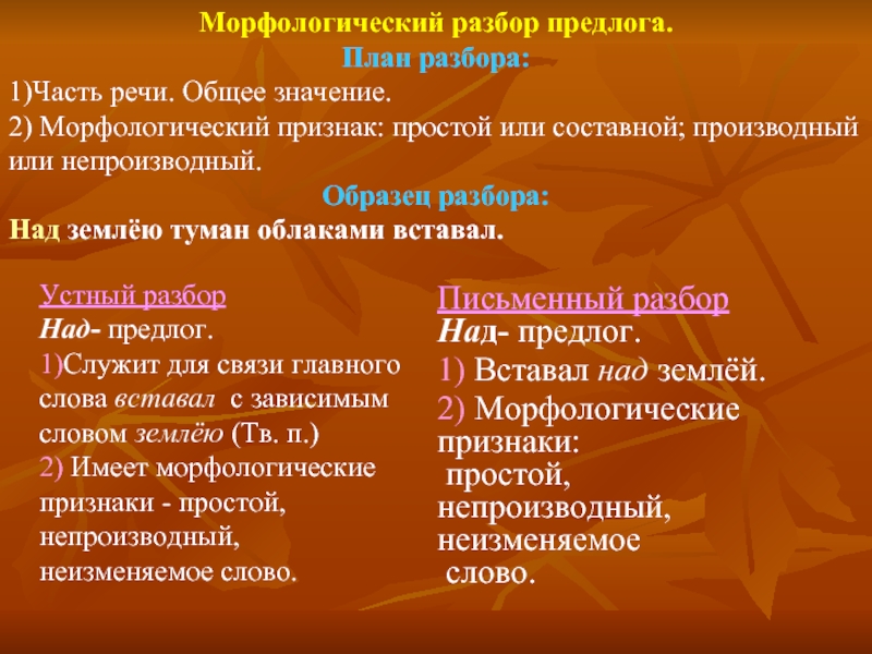 Планы морфологических разборов всех частей речи 7 класс