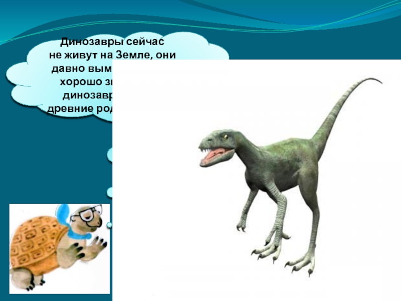 Динозавры сейчас не живут на Земле, они давно вымерли. Я это хорошо знаю, ведь динозавры — мои древние родственники!