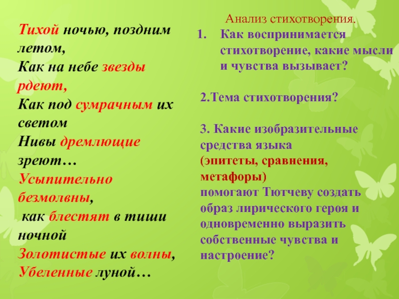 Презентация ф и тютчев тихой ночью поздним летом