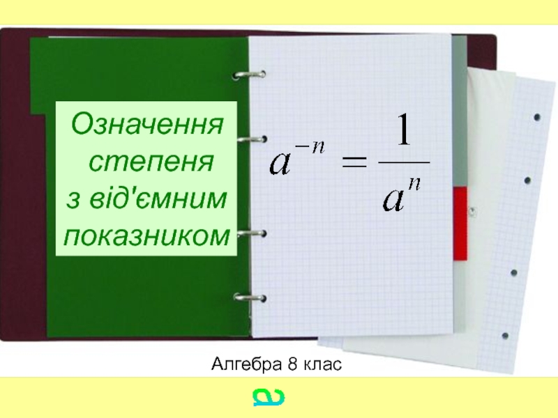 а
Означення
степеня
з від'ємним
показником
Алгебра 8 клас