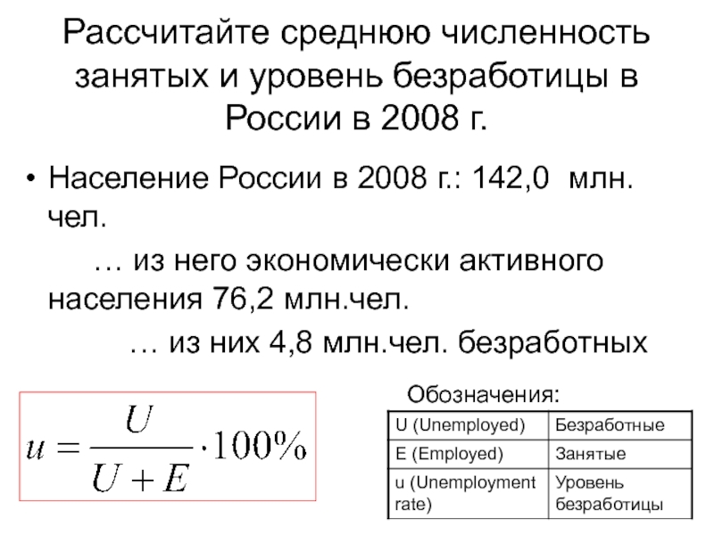 Численность безработных составляет. Рассчитайте численность занятого населения. Численность безработных и уровень безработицы. Средняя численность занятых. Как определить численность занятых.