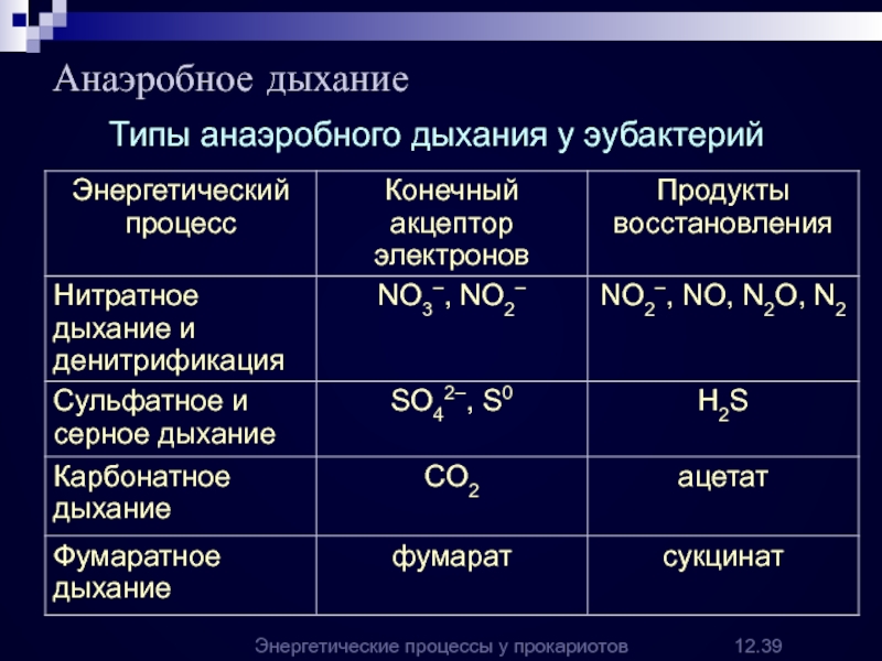 Анаэробное дыхание схема