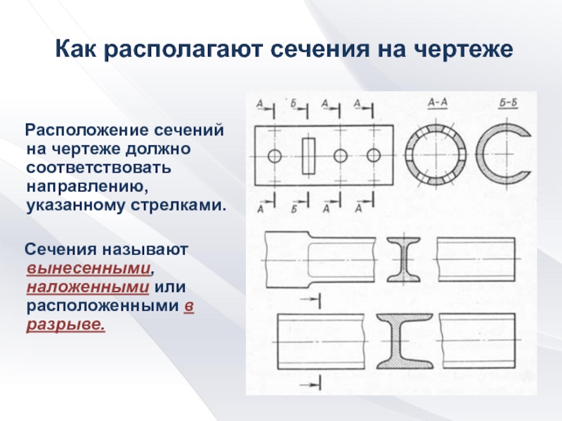 Размеров на чертеже должно быть. Как понять разрезы на чертежах. Сечение на чертеже. Расположение сечений на чертеже. Расположение сечения на ч.