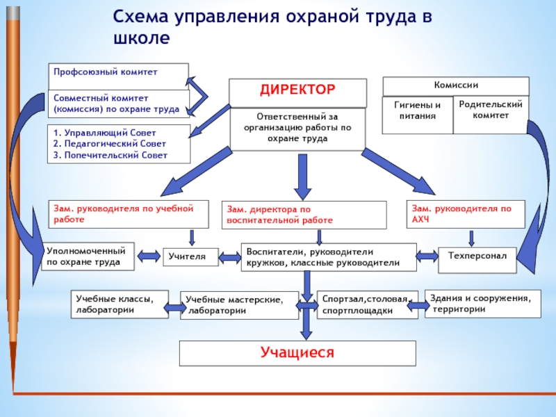 Комиссии образовательной организации. Структура управления охраной труда в школе. Система охраны труда в школе. Организация работы комиссии по охране труда. Схема управления охраной труда в общеобразовательном учреждении.